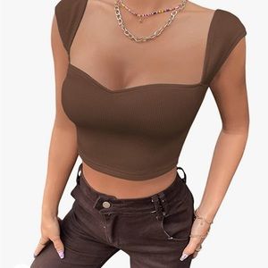 Missactiver brown crop top scoop